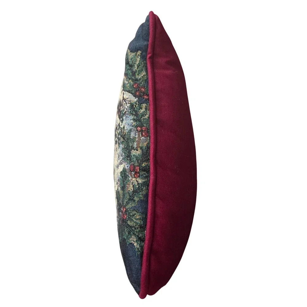 Merry Christmas Santa Claus Tapestry Throw Pillow Burgundy 16x11 Holiday‎ Decor